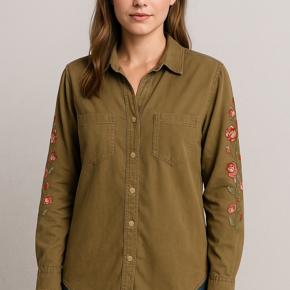 Blue Rain Olive Green Embroidered Button-Down Shi - Picture 2 of 12